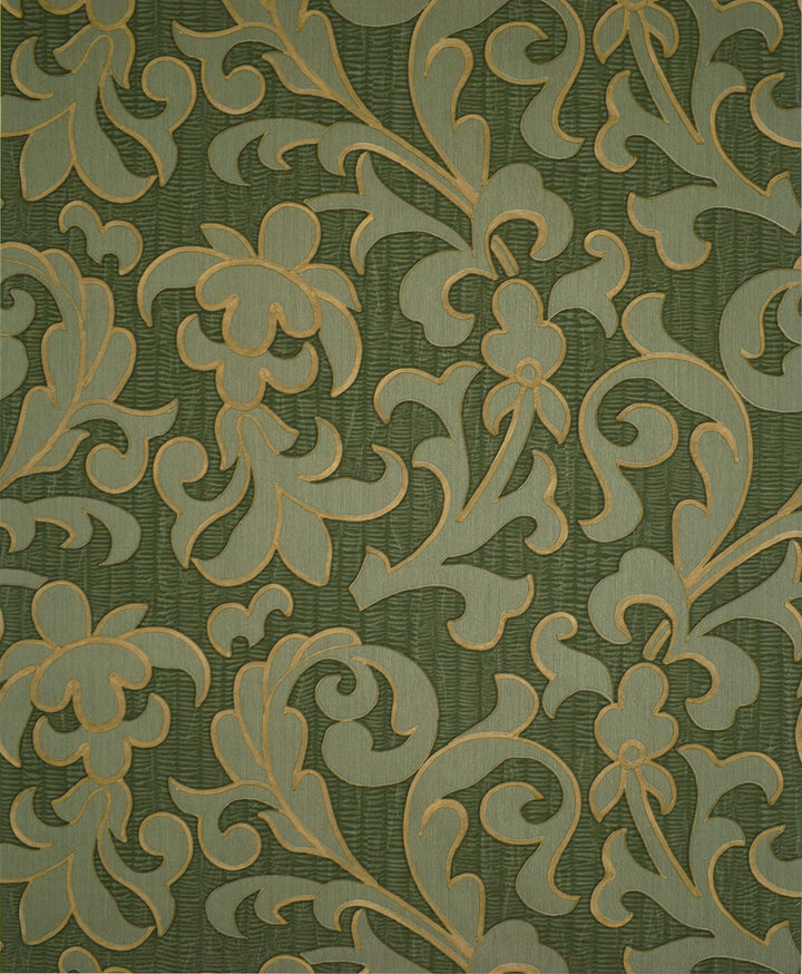 Olive Gold Scroll Wallpaper