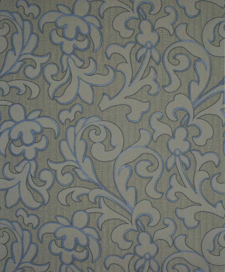 Grey Blue Scroll Wallpaper