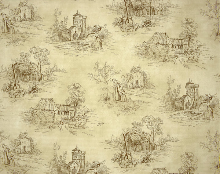 Cardiff Khaki Toile Wallpaper 8254-39