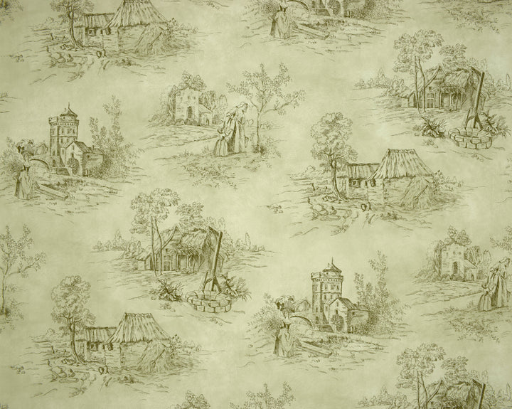 Cardiff Olive Toile Wallpaper 8254-88