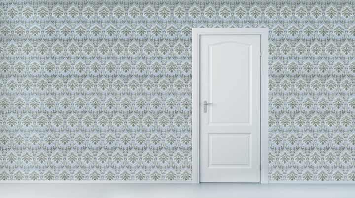 Brighton Icy Blue Medallion Wallpaper 1837-55