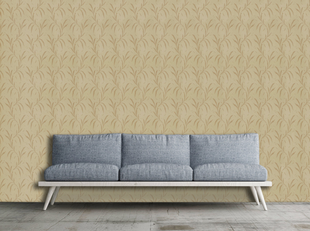 Beige Leaf Pattern Wallpaper