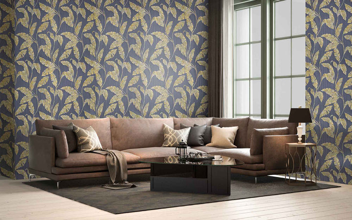 Cardiff Navy Feather Wallpaper 1819-54