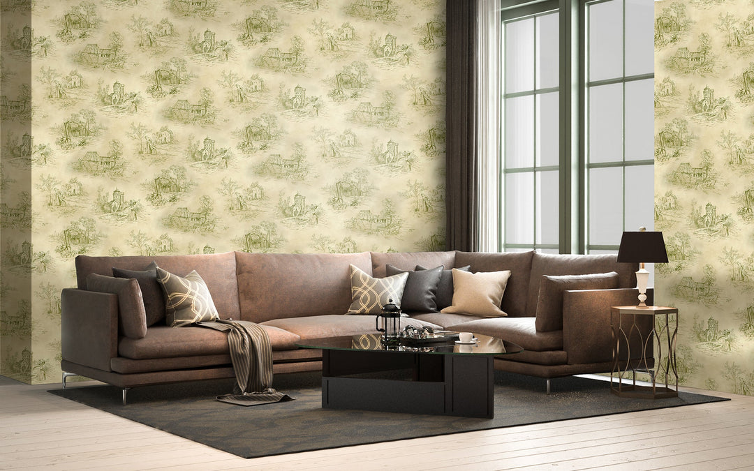 Cardiff Khaki Toile Wallpaper 8254-39
