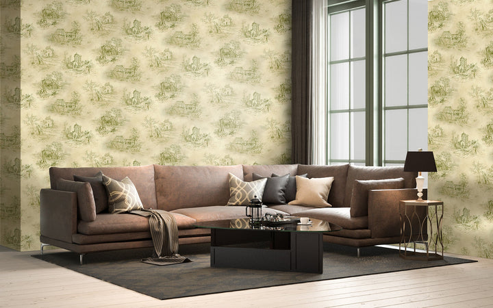 Cardiff Khaki Toile Wallpaper 8254-39