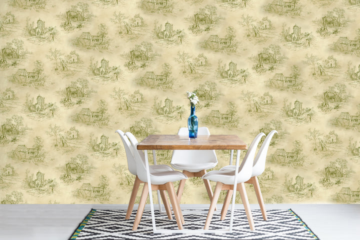 Cardiff Khaki Toile Wallpaper 8254-39
