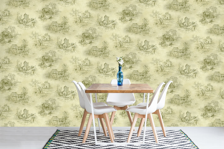 Cardiff Olive Toile Wallpaper 8254-88