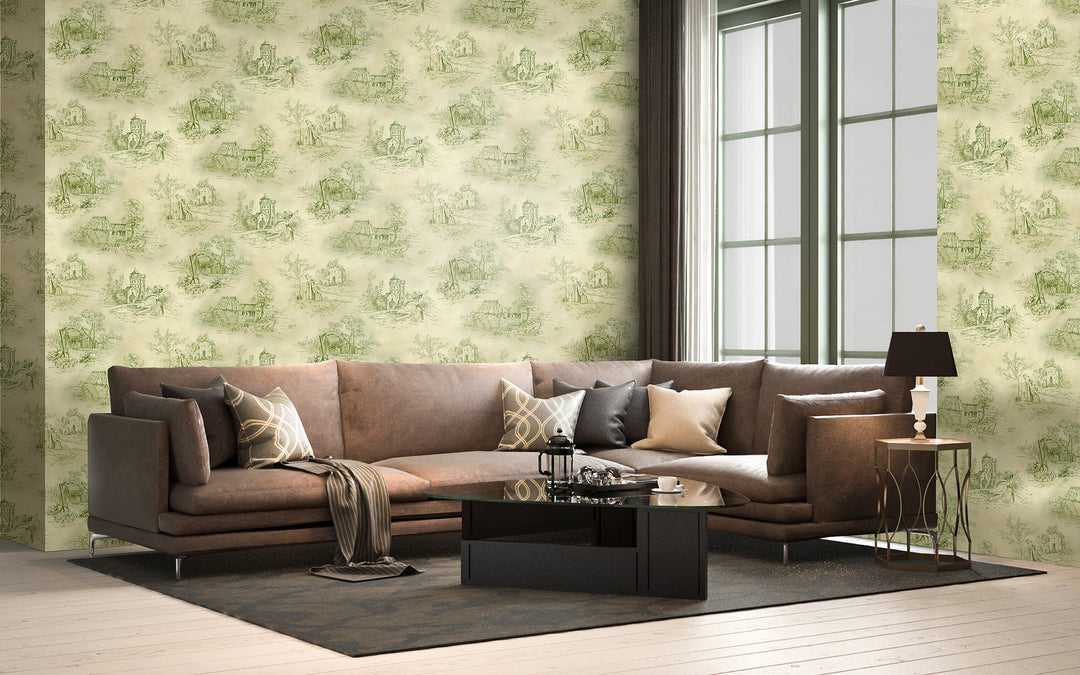 Cardiff Olive Toile Wallpaper 8254-88
