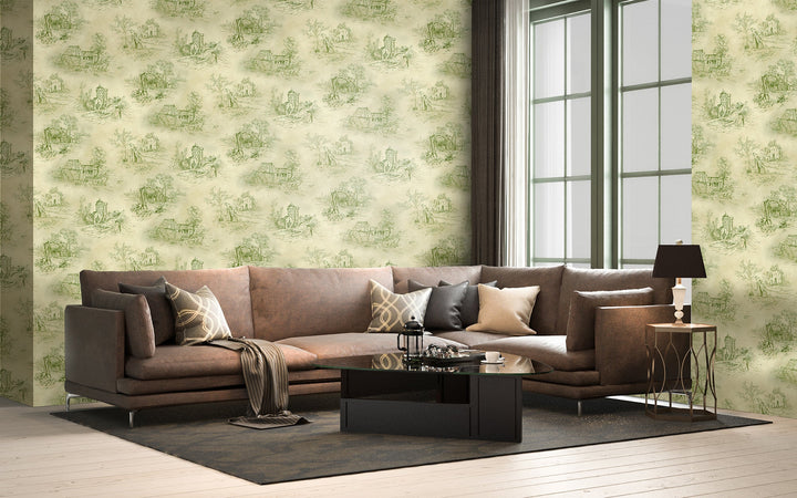 Cardiff Olive Toile Wallpaper 8254-88