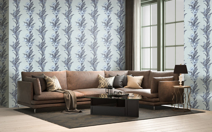 Cardiff Blue Leaf Wallpaper 8277-25