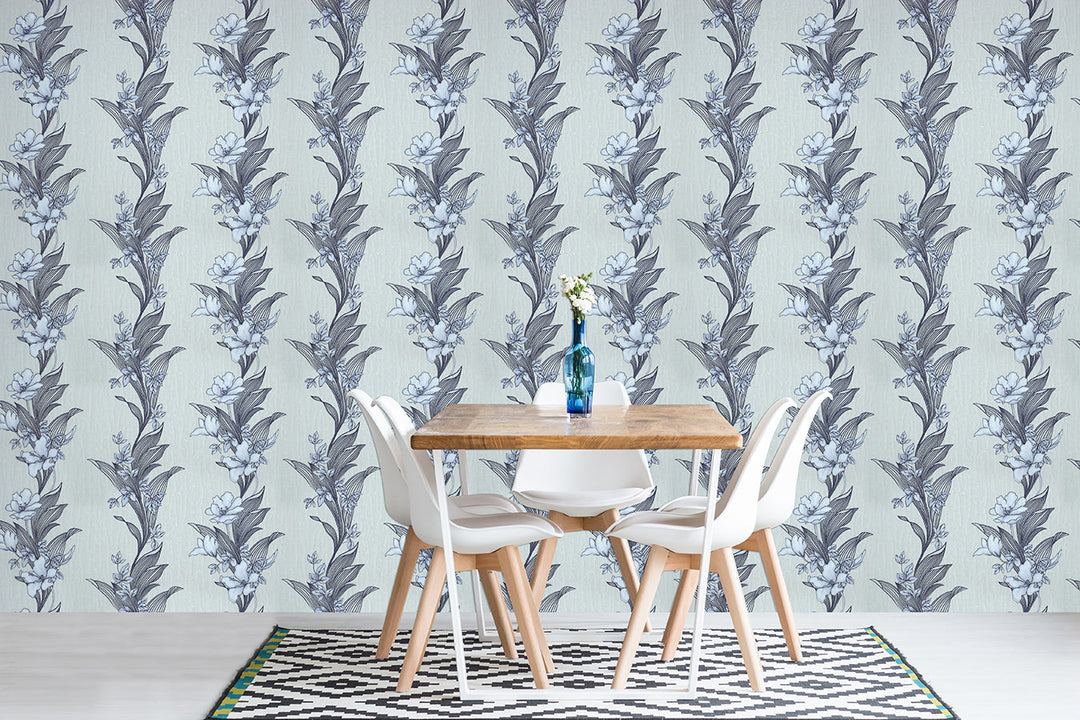 Cardiff Blue Leaf Wallpaper 8277-25