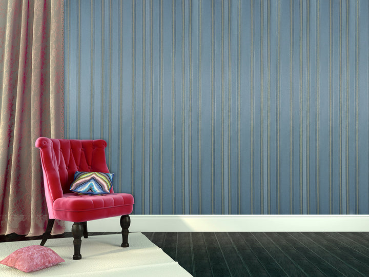 Hyde Park 29 Steel Blue Pinstripe Wallpaper Sk104-41031