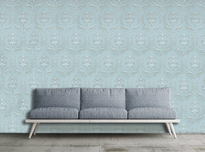 King Alfred A Aqua Damask Wallpaper Sk9432-07