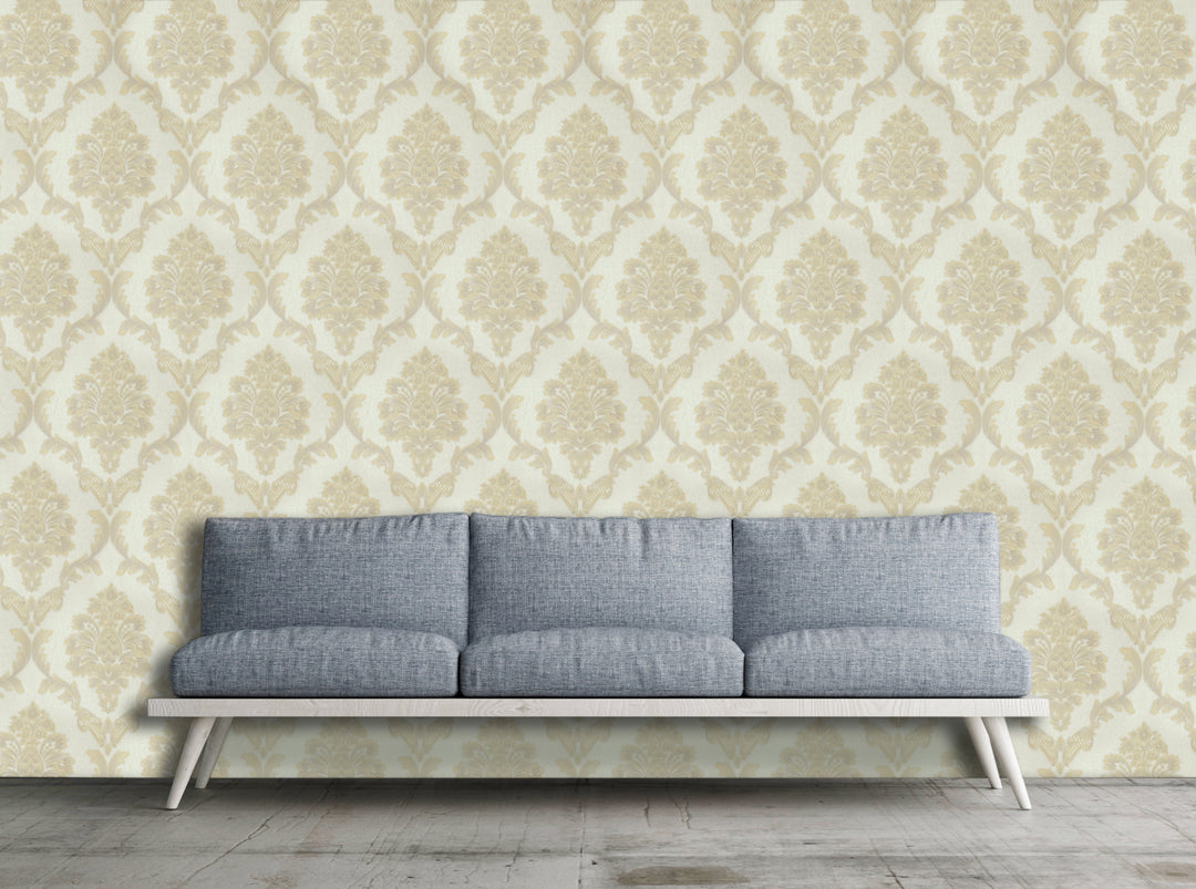 King Alfred A Oatmeal Damask Wallpaper Sk9468-02