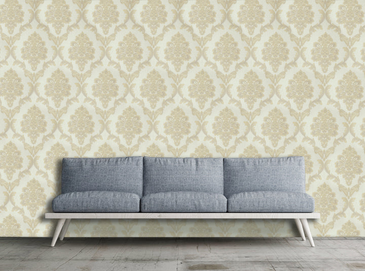 King Alfred A Oatmeal Damask Wallpaper Sk9468-02