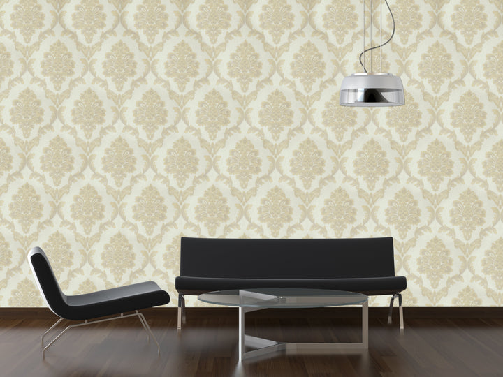 King Alfred A Oatmeal Damask Wallpaper Sk9468-02