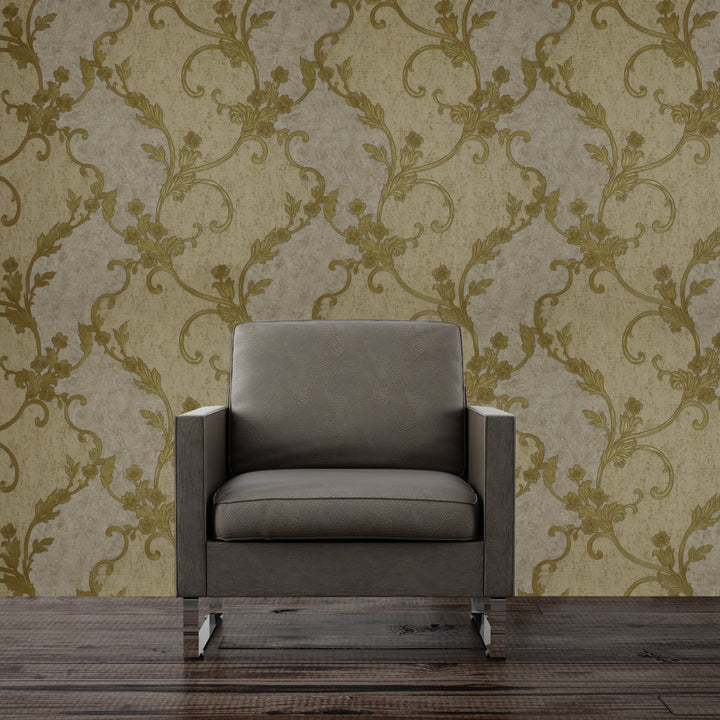 Golden Grey Vine Wallpaper