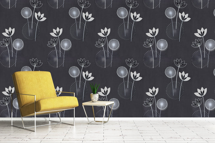 Black Botanical Texture Wallpaper