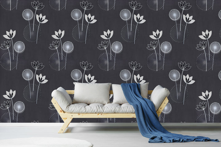 Black Botanical Texture Wallpaper