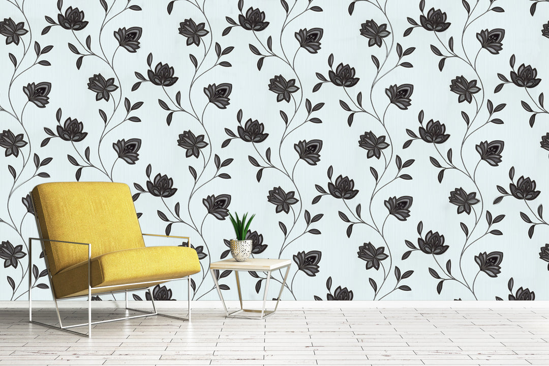 Black Botanical Flower Wallpaper