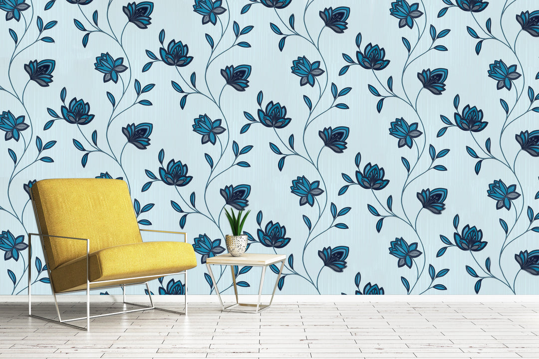 Blue Botanical Flower Wallpaper