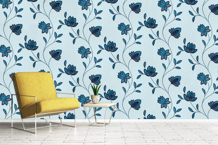 Blue Botanical Flower Wallpaper