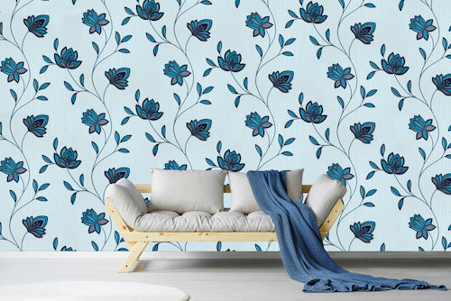 Blue Botanical Flower Wallpaper