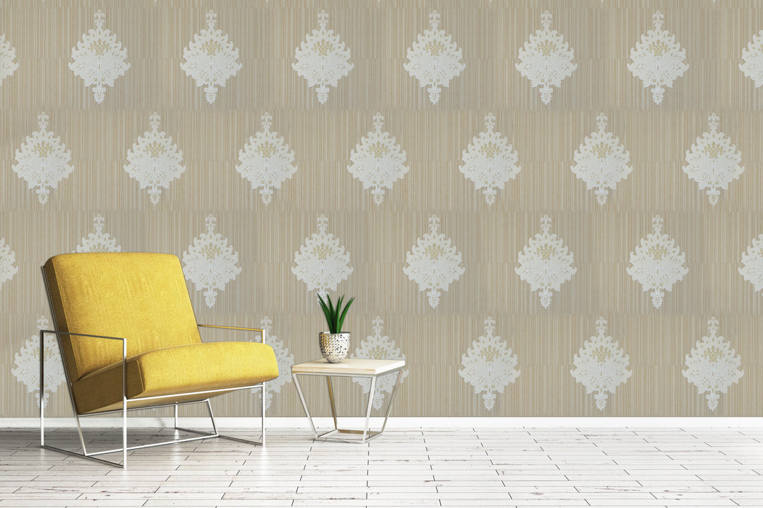 Beige Damask Wallpaper