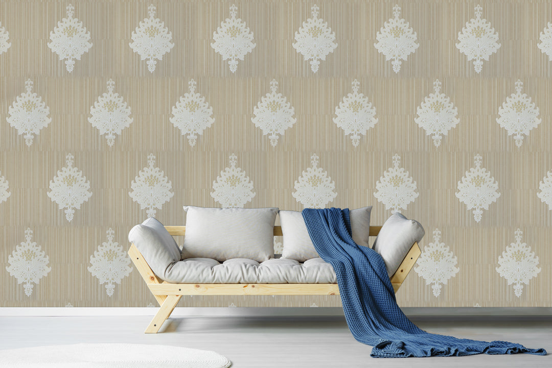 Beige Damask Wallpaper