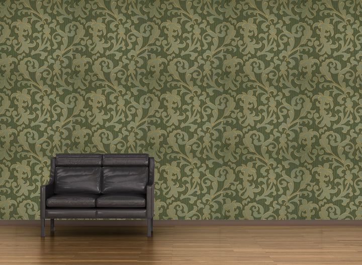 Olive Gold Scroll Wallpaper