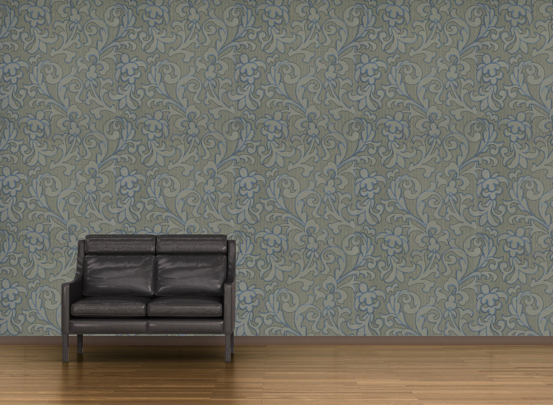 Grey Blue Scroll Wallpaper