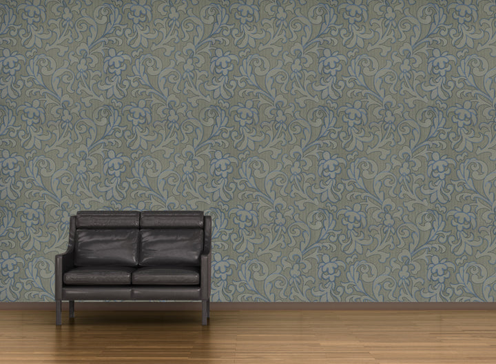 Grey Blue Scroll Wallpaper