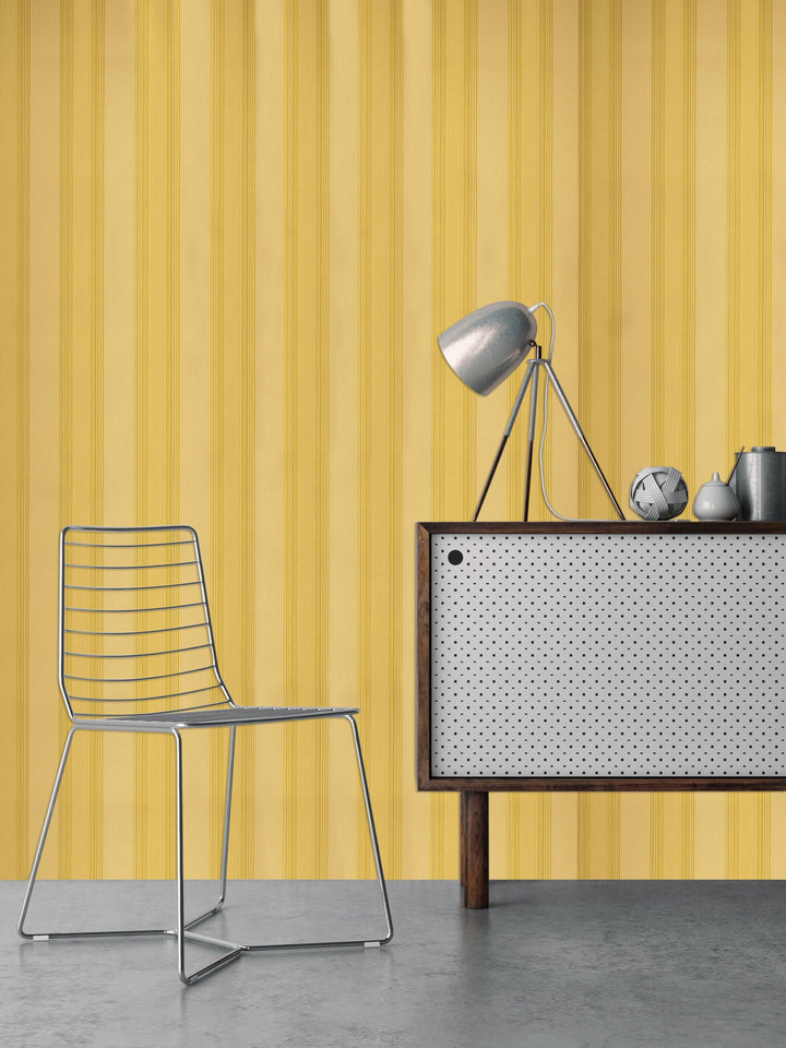 Mustard Chrome Stripe Wallpaper