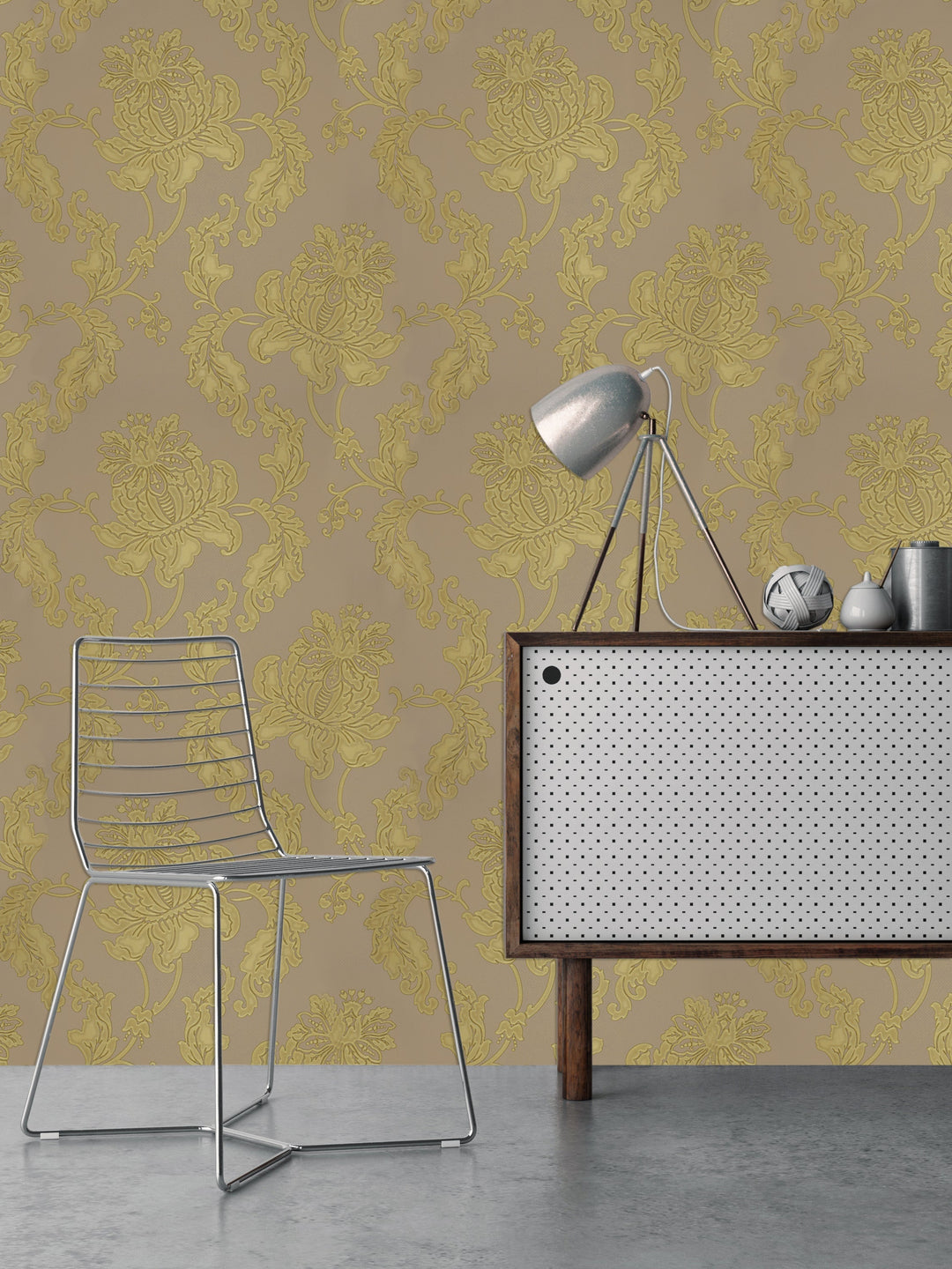 Beige Gold Flower Wallpaper