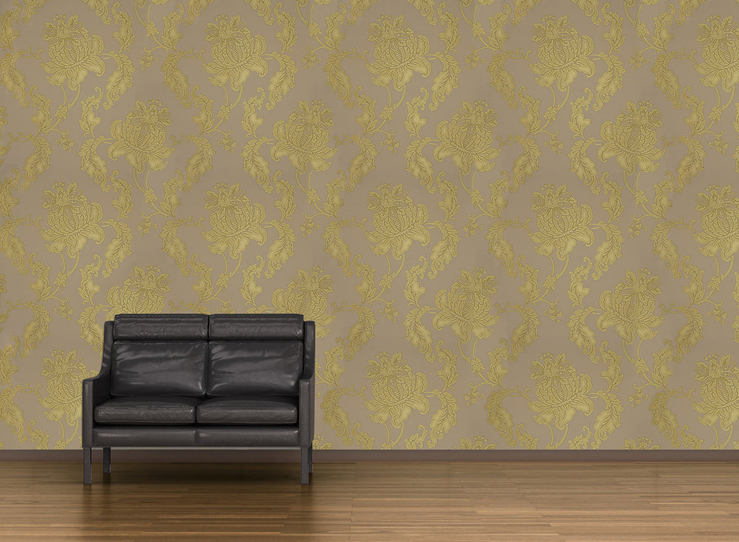 Beige Gold Flower Wallpaper