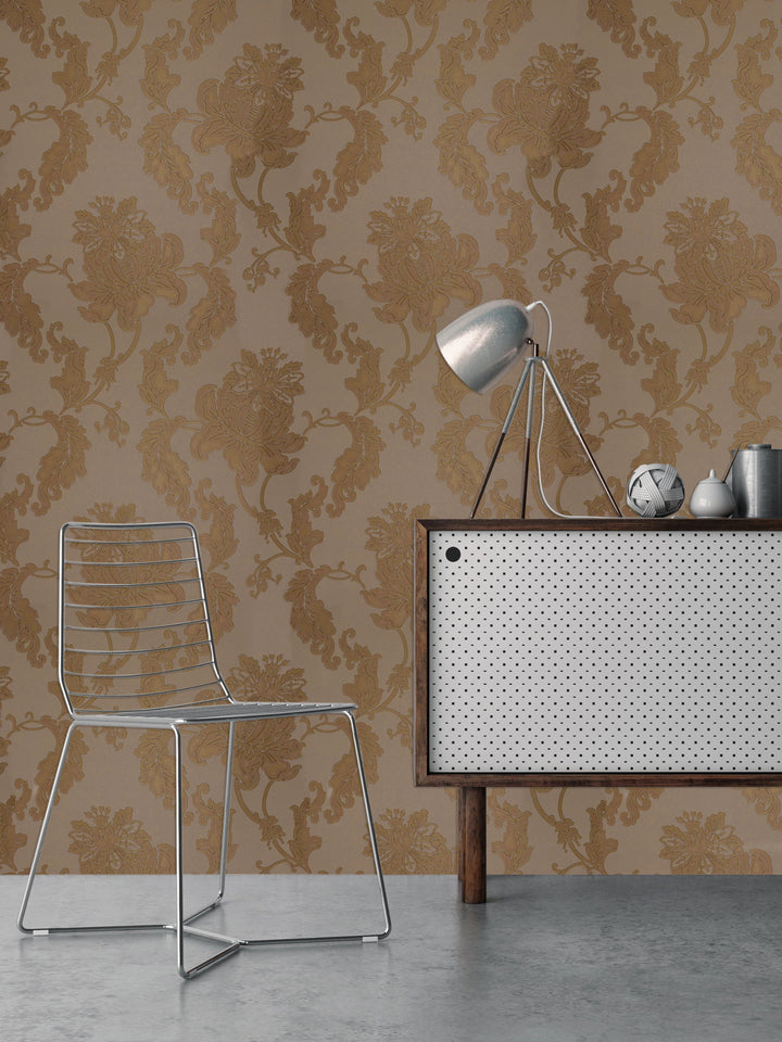 Cream Brown Flower Wallpaper