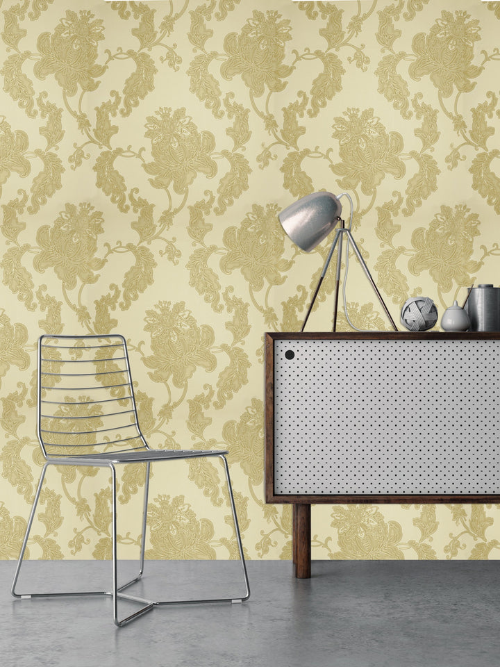 Gold Beige Flower Wallpaper