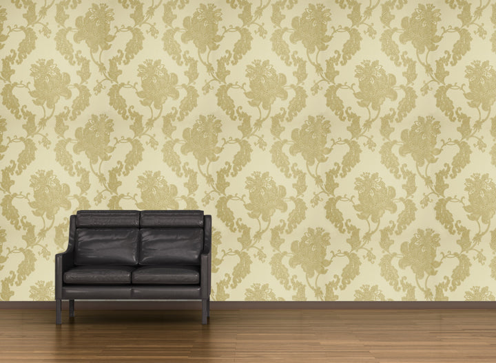 Gold Beige Flower Wallpaper