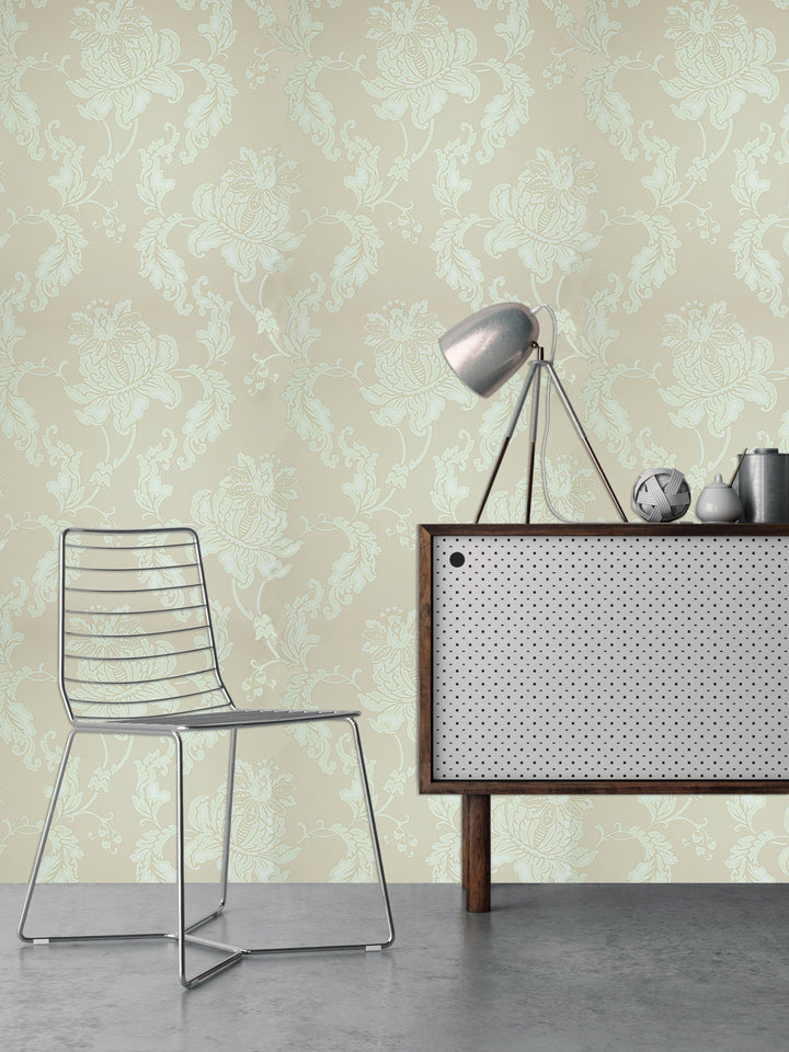 Mint Grey Flower Wallpaper