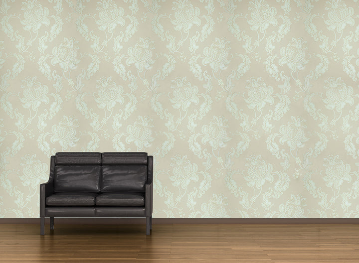 Mint Grey Flower Wallpaper