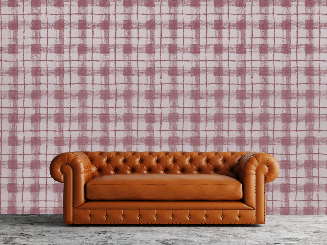 Newport B Burgundy Check Wallpaper Sk8377