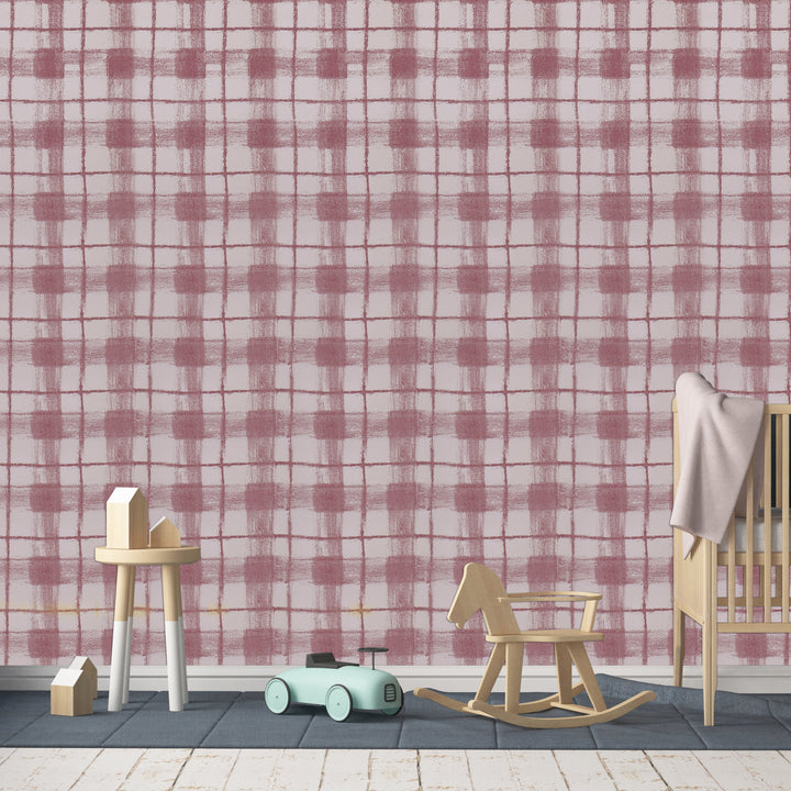 Newport B Burgundy Check Wallpaper Sk8377