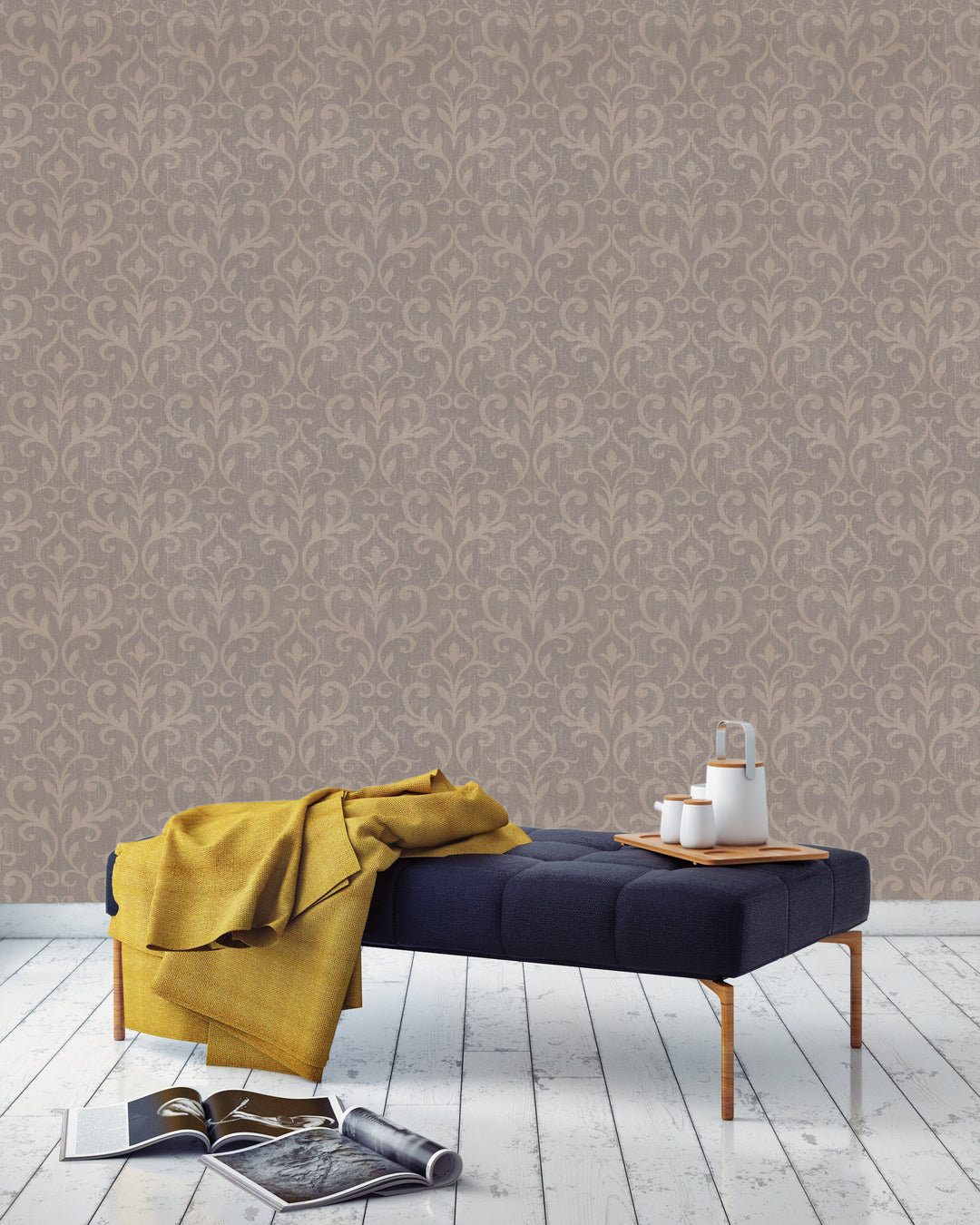Prince Charles Taupe Linen Wallpaper 82102