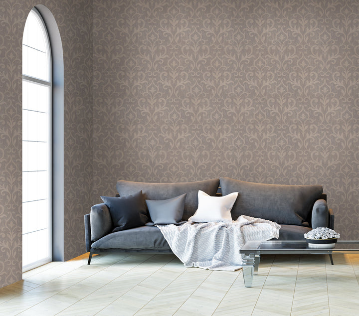 Prince Charles Taupe Linen Wallpaper 82102