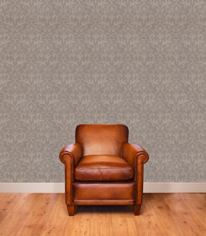 Prince Charles Taupe Linen Wallpaper 82102