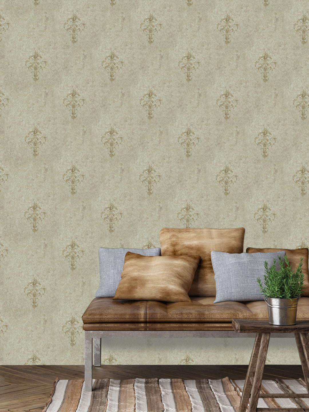 Queen Anne A Sheer Taupe Bloom Wallpaper Sk6747