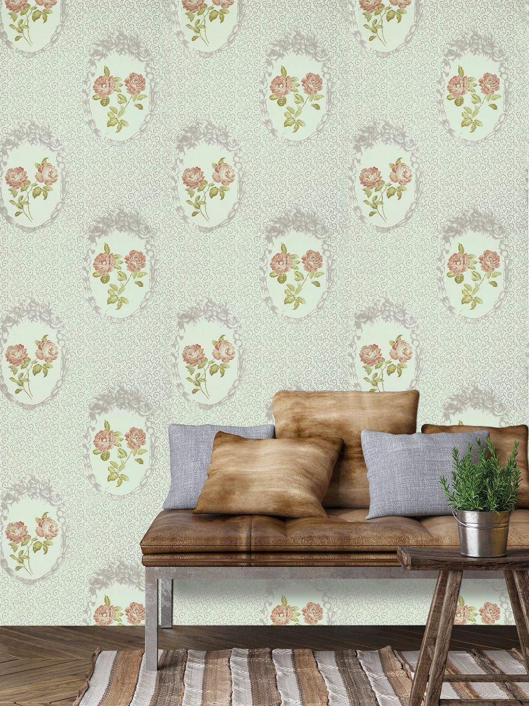 Queen Anne A Burnished Gold Trellis Wallpaper Sk8049