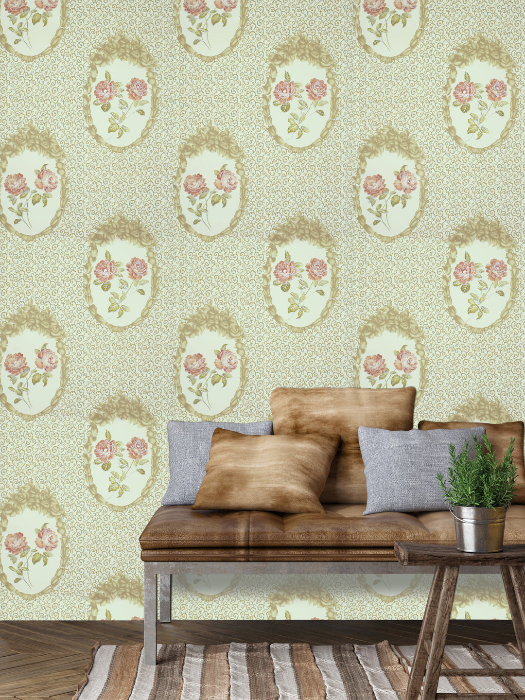 Queen Anne A Cream Medallion Wallpaper Sk8053