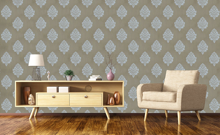 Cloud Grey Damask Wallpaper