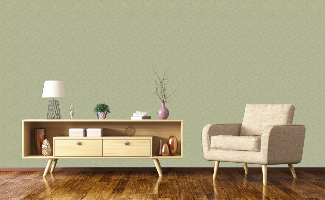 Pale Green Damask Wallpaper